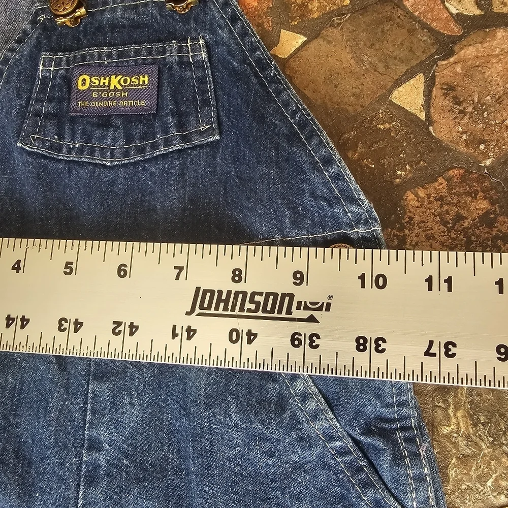 Vintage OshKosh B'gosh Denim Overalls, Made in USA, Blue, Paper Tag, 12 Months
